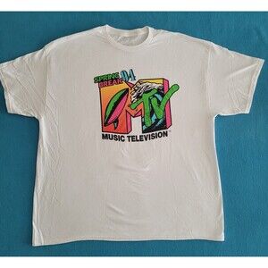 MTV Music Television Retro T Shirt Men Sz XL Spring Break 94 Rock Hip Hop white